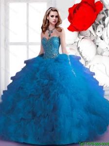 Summer 2015 Top Seller Beaded and Ruffles Sweetheart Sweet 16 Dresses in Blue