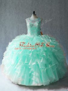 Super Apple Green Sleeveless Organza Lace Up Vestidos de Quinceanera for Sweet 16 and Quinceanera
