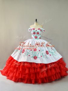 Perfect Organza Sleeveless Quinceanera Dress Court Train and Embroidery and Ruffled Layers