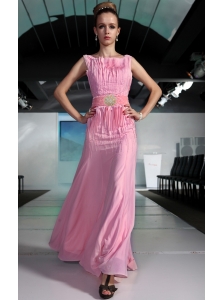 Pink Empire Bateau Floor-length Chiffon Beading and Ruch Prom / Graduation Dress