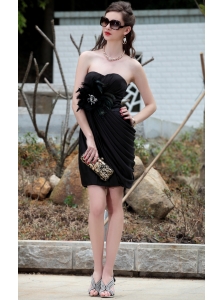 Black Column / Sheath Sweetheart Mini-length Taffeta Beading Ruch Prom / Cocktail Dress