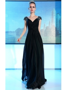 Black Empire V-neck Floor-length Chiffon Rhinestones and Sequins Prom / Evening Dress
