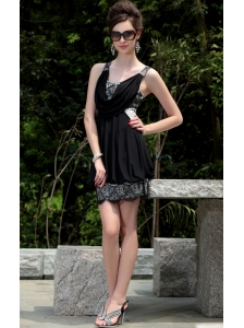 Black Empire V-neck Mini-length Taffeta Lace Prom / Homecoming Dress