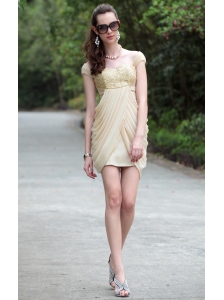 Light Yellow Column Sweetheart Mini-length Chiffon Beading Appliques Prom / Homecoming Dress