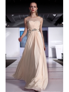 Champagne Empire Scoop Floor-length Chiffon Beading and Ruch Prom / Graduation Dress