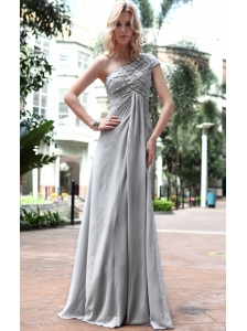 Gray Empire One Shoulder Floor-length Chiffon Beading Prom Dress