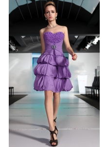 Lavender Column Sweetheart Mini-length Chiffon Beading and Ruch Prom Dress