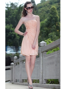 Light Pink Column / Sheath Strapless Mini-length Organza Ruch Prom / Homecoming Dress