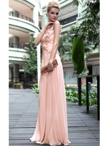Light Pink Empire Asymmetrical Floor-length Chiffon Beading Prom Dress