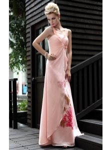 Light Pink Empire Halter Top Floor-length Beading Chiffon Prom / Party Dress