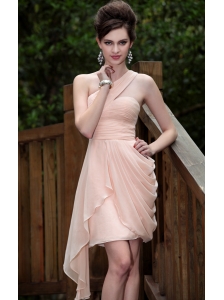 Pink Empire One Shoulder Asymmetrical Chiffon Ruch Prom / Homecoming Dress