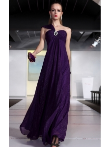 Dark Purple Empire One Shoulder Floor-length Sequin Beading and Ruch Prom / Celebrity Dress