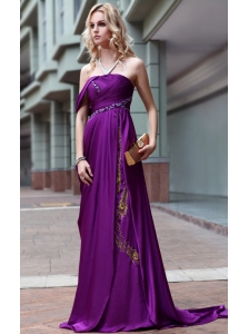 Purple Empire Strapless Floor-length Beading Prom / Party Dress