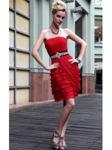 Red Column/Sheath Strapless Mini-length Chiffon Ruffles Prom Dress