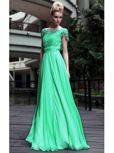 Spring Green Empire Bateau Floor-length Chiffon Beading Prom Dress