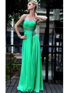 Green Empire Strapless Floor-length Chiffon Beading Prom Dress