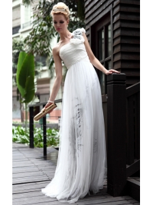 White Empire One Shoulder Floor-length Printed Prom/Party Dress