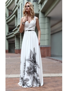 White Empire Straps Floor-length Beading Chiffon Prom / Party Dress