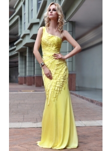 Yellow Column / Sheath One Shoulder Floor-length Prom / Pageant Dress