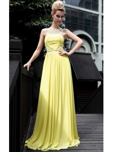 Yellow Empire Bateau Floor-length Chiffon Beading Prom Dress