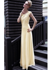 Yellow Empire Scoop Neck Floor-length Chiffon Beading Prom Dress