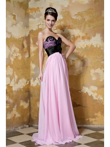 Baby Pink Empire Sweetheart Brush Train Chiffon and Elastic Woven Satin Hand Flower Prom / Celebrity Dress