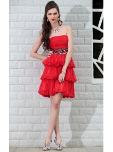 Red A-Line / Princess Strapless Mini-length Chiffon Rhinestones and Sequins Prom / Homecoming Dress