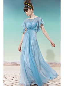 Baby Blue Empire Scoop Floor-length Chiffon Sequins Prom / Party Dress