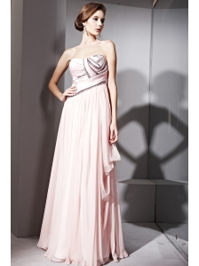 Baby Pink Empire Strapless Floor-length Chiffon Beading and Ruch Prom / Celebrity Dress