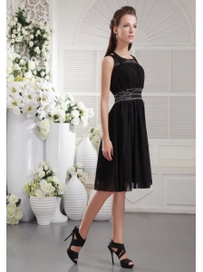 Black Empire Scoop Knee-length Chiffon Beading Bridesmaid Dress