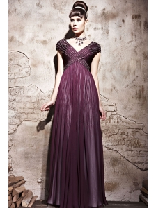 Burgundy Empire V-neck Floor-length Chiffon Beading Prom / Evening Dress