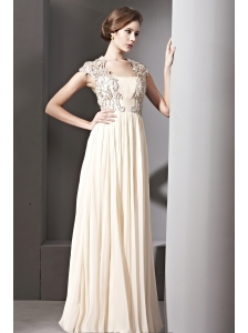 Champagne Empire Square Floor-length Chiffon Beading and Ruch Prom / Evening Dress