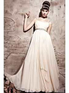 Champagne Empire Straps Floor-length Chiffon Beading and Ruch Prom / Celebrity Dress