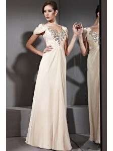 Champagne Empire V-neck Floor-length Chiffon Beading Prom / Evening Dress