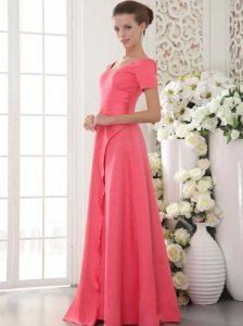 Coral Red Column / Sheath Scoop Floor-length Satin Beading Mother Of The Bride Dress