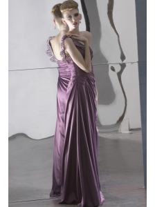 Dark Purple Empire One Shoulder Floor-length Chiffon Beading and Ruch Prom / Celebrity Dress