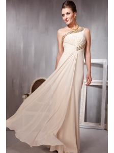 Elegant Empire One Shoulder Floor-length Chiffon Beading Prom / Evening Dress