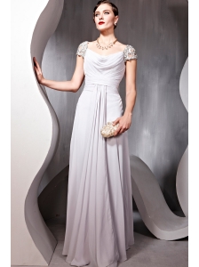 Gray Empire Square Neck Floor-length Chiffon Beading Prom Dress