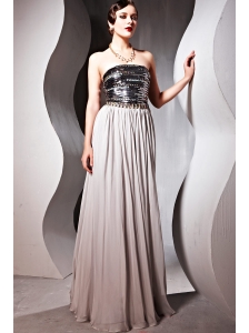 Gray Strapless Floor-length Chiffon Beading   Prom Dress