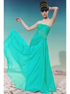 Turquoise Empire Strapless Floor-length Chiffon Beading Prom / Pageant Dress