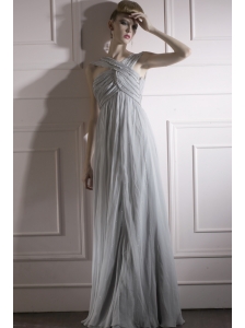 Grey Empire Asymmetrical Floor-length  Beading Prom / Evening Dress