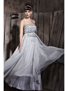 Grey Empire Strapless Floor-length Chiffon Beading Prom Dress