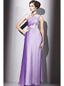 Lavender Column / Sheath One Shoulder Floor-length Chiffon Beading Prom / Evening Dress