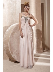 Light Pink Empire V-neck Floor-length Chiffon Beading and Ruch Prom / Celebrity Dress
