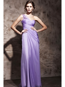 Lilac Column / Sheath One Shoulder Floor-length Chiffon Beading Prom / Evening Dress
