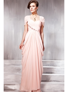 Light Pink Cap Sleeves Empire Sweetheart Floor-length Beading Chiffon Prom / Evening Dress
