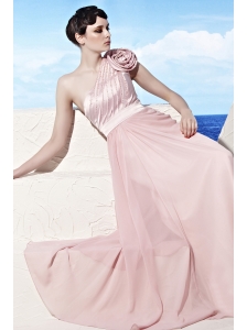 Baby Pink Empire One Shoulder Floor-length Chiffon Pleat Prom Dress
