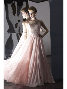 Baby Pink Empire Scoop Floor-length Chiffon Beading Prom Dress