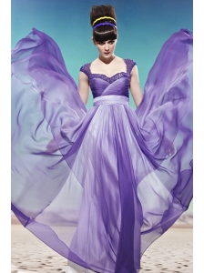 Purple Empire Straps Floor-length Chiffon Lace and Beading Prom / Party Dress