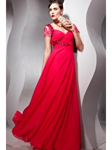 Red Empire Sweetheart Floor-length Chiffon Sequins and Rhinestone Prom/Party Dress